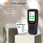 LifeBasis Air Quality Monitor Indoor, 11-in-1 Air Quality Detector with Stand, Real-Time Air Meter Test AQI, PM1.0, PM2.5, PM10, CO2, TVOC, HCHO, Particles, Temperature and Humidity, Dual Alert -Black