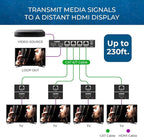 OREI 4K 1x4 HDMI Extender Splitter, Multiple Over Single Cable CAT6/7 4K@60Hz 4:4:4 HDCP 2.2 with EDID Management - Up to 230 Ft - Loop Out - Low Latency