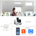 LEXEN Smart Top Down Bottom Up Honeycomb Shades - WiFi Enabled Motorized Cellular Blinds Compatible with Alexa/Google Home Double Cellular Fabric Light Filtering Insulated Custom Sizes-Beige