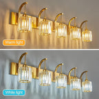 FDPBY 5-Light Crystal Vanity Light, Modern Gold Bathroom Wall Sconce with K9 Crystal Shades, 42.51" Long Over Mirror Lighting for Vanity, Makeup, Hallway, Elegant & Easy Installation