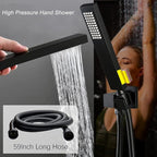 KATAIS Matte Black Shower System Digital Tempreature Display Thermostatic Shower Faucet Set with 12 inch Ceiling Mount and 8 inch Wall Mount Shower Head, with 6 PCS Body Jet and Handheld Spray