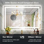 YEELAIT 48x30 Inch LED Bathroom Mirror with Lights Front and Backlit Lighted Vanity Mirror for Bathroom Wall with 3 Colors Dimmable Anti-Fog Memory Shatter-Proof IP54 Waterproof Horizontal/Vertical