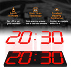 CHKOSDA LED Large Digital Wall Clock, Oversize Wall Clock with 6” Numbers, Remote Control Count up/Countdown Timer Clock, Auto Dimmer, Big Calendar and Thermometer(Red)