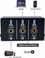 1/8" 1 in 2 Out or 2 in 1 Out Audio selector 3.5 mm TRS Stereo Channel 2 Splitter switcher Box Switching No External Power No Noise