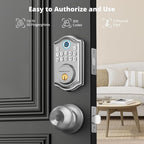 AkaGear DS10 Keyless Entry Door Lock with Door Knob, Fingerprint Door Lock, Electronic Keypad Deadbolt, Smart Door Lock, Smart Locks for Front Door, Auto-Lock - Satin Nickel