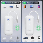 2025 Upgraded Airplane Bluetooth 5.4 Transmitter with aptX Adaptive, ElecMoga Airplane Travel Essentials Supports 2 AirPods or Headphones, 2-in-1 AUX Wireless Transmitter Receiver for TV, Car, White
