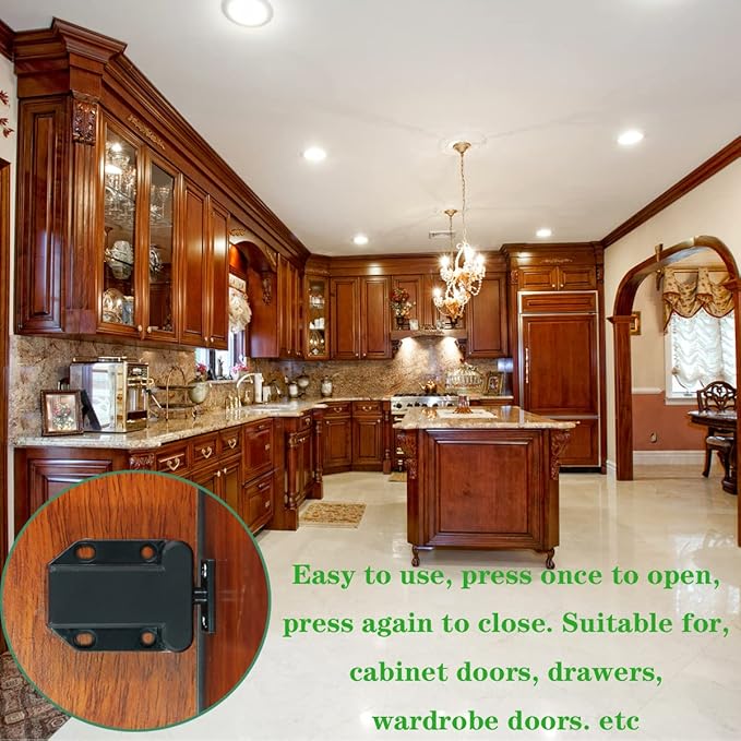 Cabinet latches,Push Latch, Rebound self-Locking Device, with Automatic pop-up Function Cabinet Lock, Prevent The Door from Sliding, Convenient and Practical, Easy to Install. (2 Pack)