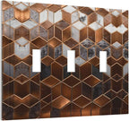 Bvtewkhz Brown Abstract Luxury Modern Geometric Cubic Marble 3 Gang Triple Toggle Decorative Light Switch Covers Electrical Faceplate Switch Plates for Bathroom Kitchen Home