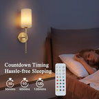 Battery Operated Wall Sconces Set of Two, Rechargeable Wireless Wall Lights with Remote, Gold Electroplating, Dimmable, RGB 15 Colors, Ideal for Bedroom, Living Room, 2 Pack