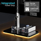 LLDEPLL Universal TV Stand Tabletop TV Mount with Power Outlet for 50-90 Inch OLED LED Monitors, 9 Levels Height Adjustment, Ambient Lighting on The Bottom Holds up to 150lbs, Black 600x400mm