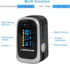 WRINERY Oxygen Saturation Monitor, Pulse Oximeter Fingertip, Oxygen Monitor, O2 Saturation Monitor, OLED Portable Oximetry with Batteries, Lanyard (Royal Black-Silver)