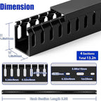 ZhiYo H1.6xW1.2in Cable Raceway, 13.2ft (4xL3.3ft) Server Rack Cable Management Under Desk Cord Organizer, Electrical Safe PVC Cable Channel Open Slot Wire Raceway for Network/PC/TVs, Wire Duct Black