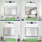 Guliaofo 4-Light Bathroom Light Fixtures, Black Vanity Lights for Mirror with Textured Milky White Glass Shade, Modern Kitchen Light Fixtures Wall Sconce Light - E26 Base