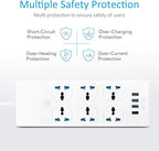 International Power Adapter with 6 Universal Outlet 4 USB Ports (1 USB C), Jumpso 6ft Travel Power Strip, EU UK to US Plug Adapter, 110-240v, 3000w Extension Cord for Home Office White