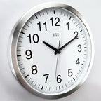 HITO 14" Silent Wall Clock Battery Operated Non Ticking Sweep Movement Glass Cover Silver Aluminum Frame, for Kitchen, Bedroom, Home Office, Living Room Decor