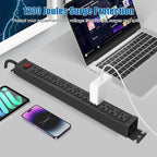 HHSOET Rotating Mountable Power Strip, 12 Outlet Wall Mount Surge Protector, Metal Heavy Duty and Versatile Outlet Strip, Stylish Appearance, Sturdy and Durable, 3ft Power Cord.(Black)