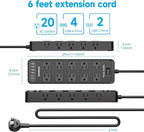 Solidock Flat Plug Power Strip Surge Protector with 20 AC Outlets 6 USB Ports, 1875W/15A, 2700 Joules, 6 Ft Heavy Duty Extension Cord with Multiple Outlets for Home, Office, Dorm, Gaming,ETL Listed