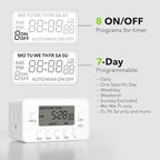 BN-LINK 7-Day Heavy Duty Digital Timer with Dual Outlet, LCD Display, 3-Prong Programmable Design, for Lights, Fans, Coffee Machine, Home, Office, Indoor Use, 125V 15A 1875W, 2 Pack