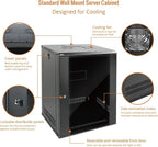 Tecmojo 15U Wall Mount Rack Network Cabinet for 19" IT Equipment,with Lockable Glass Door and Side Panels,Cooling Fan,17.7inch Depth,Black (15U)