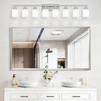 DIKAIDA 8-Light Bathroom Light Fixtures, 52inch Nickel Vanity Light with Milky White Glass Shade, Modern Bathroom Wall Lights Over Mirror, Farmhouse Wall Sconces Lighting for Bedroom Living Room