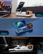 Upgraded 3 in 1 Wireless Charging Station for Apple Devices, Faster Mag-Safe Charger Stand, Magnetic Charger Station for iPhone 17/16/15/14/13/12 Series & AirPods Pro & Apple Watch Series (White)