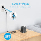 Power Strip with USB, FDTEK Flat Plug Extension Cord with 4 AC and 3 USB, 5 FT Power Cord Desktop Charging Station, Overload Protection, Compact Portable for Travel Home Office Cruise Ship - Black