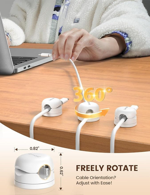 6Pack Rotatable Cord Organizer Cable Clips - Lamicall [1s Lock] Spring Cord Holder, Desk Phone Charger Cable Management, Wire Keeper for Nightstand, Office Accessories & Christmas Home Organizers