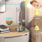 KOSUMOSU Dual Alarm Clock 6.7in Gold Desk Clock with Dimming, 12/24h, Seconds, Date, Day of Week, Temp, Digital LED Clock for Bedroom, Digital Calendar Clocks for Living Room Gold Desk Accessories