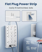 JouleLoom Surge Protector Power Strip-14 Outlets and 6 USB Ports, 6 Feet Flat Plug Extension Cord, 1850 Joules, White, ETL Listed for Home, Office, Dorm Room