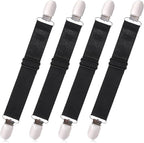 Xyembu 4Pcs Ironing Board Cover Clips Adjustable Ironing Board Pad Braces Fasteners Mini Suspenders Elastic Straps Clips for Secure and Tight Fit Corners Couch Covers Stays Bands(Black)