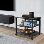 3-Tier AV Media Stand Rack, Black Rolling Stereo Audio Rack Stand with Wheels, Mobile & Space-Saving Design, Perfect for Speakers, DVD Players, Amplifiers (19.7 * 15.7 * 19.1in)