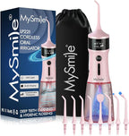 MySmile LP221 Cordless Water Flossers for Teeth with UVC Light Sanitizer and OLED Display, 335ML 4 Modes Water Teeth Cleaner Picks for Teeth Cleaning and Water Flossing (Juicy Pink)