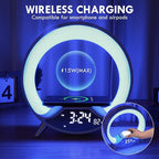 GuDoQi Sunrise Alarm Clock with Fast Wireless Charger Station and Bluetooth, Full Screen with Sunrise Simulation Light, Sleep Aid, Dual Alarms, FM Radio, More Than 10 Colors Nightlight for Bedrooms