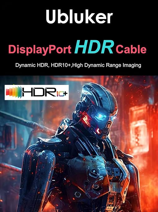 Ubluker 10K 8K DisplayPort 2.1 Cable 54Gbps 33 FT, Certified DP to DP Cord 4K 240Hz 165Hz 144Hz 120Hz 10K 8K 120Hz Nylon Braided UHBR HDCP2.3 FreeSync G-Sync RTX5090 Gaming Monitor PC Projector