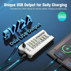 EBL Battery Charger and Rechargeable Batteries AA AAA - 8Bay Smart Charger with 2800mAh AA Rechargeable Batteries(4pcs) & AAA Battery Ni-MH Battery(4pcs) Combo