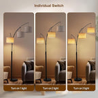 Fansdrick Floor Lamps for Living Room, 2400LM Super Bright Arc Floor Lamp with Remote Control, 3 Light Tall Floor Lamps with Stepless Dimmable, 80" Mid Century Tree Floor Lamp for Bedroom, Office