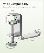 Headphone Stand for Desk – Aluminum Under Desk Headset Stand with Foldable Hook, Headphone Holder Clamp Mount for Gaming Accessories, Space-Saving Headset Hanger