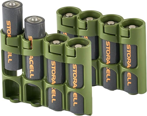 AA Battery Storage Caddy by Storacell (2 Pack), Military Green, Holds 4 Batteries (Not included)