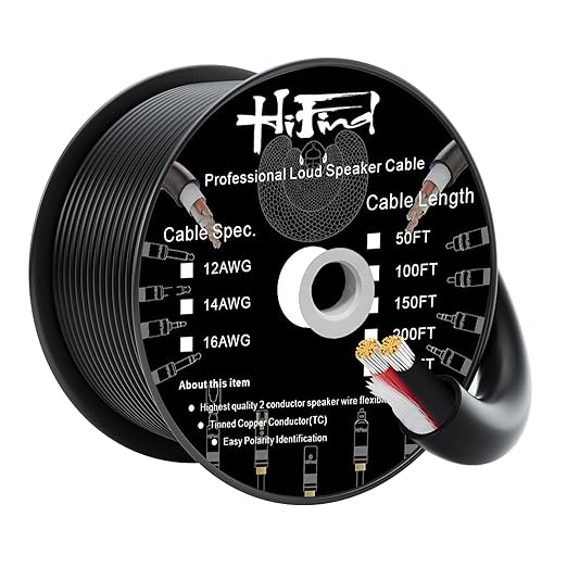 HiFind 12/2 Gauge Speaker Wire Cable 250 Ft-Tinned OFC Copper-UL CL3 Rated- Indoor/Outdoor-Pro Series 12 AWG-UV PVC Jacket&Cotton, Hi-Fi Sound for Car Audio,Home Theater Speakers,Stereos-Black