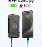 BLAVOR Solar Power Bank 10,000mAh, Portable Wireless Charger, 20W Fast Charging External Battery Pack with USB C for Cell Phones, Solar Panel Charging with Dual Flashlight for Camping