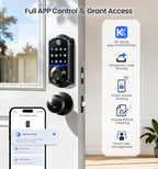 Veise VE017-K Fingerprint Smart Lock with 2 Knobs, App Control, Keyless Entry Front Door Lock with Handle Set, Electronic Digital Touchscreen Keypad Deadbolt, IP55 Waterproof, Auto-Lock, Matte Black