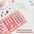 Kootop Wireless Keyboard, Cute Colorful 104 Keys Typewriter Retro Round Keycaps Keyboard for PC Laptop,Desktop,Windows, Home and Office Keyboards (Pink)