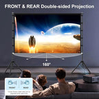 VntB 120 inch Projector Screen with Stand, Portable Outdoor Projection Screen Rear Front Movie Screen with Carry Bag Wrinkle-Free 16:9 4K Washable for Indoor Home Theater, Backyard Movie Night