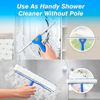 ARTIPOLY Squeegee for Window Cleaning, 14" Extra-Large Squeegee & Microfiber Scrubber Combi with 60" Stainless Steel Pole, Window Cleaning Kit for Shower Glass Mirror Door Car-2 Pads