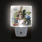 Pigsaly Led Night Light Watercolor Rabbit Strawberries Night Light Plug in Wall Lamp Smart Dusk to Dawn Sensor Nightlight Led Lamp Energy Saving Lights Gift for Kids Room Bedroom Bathroom Hallway