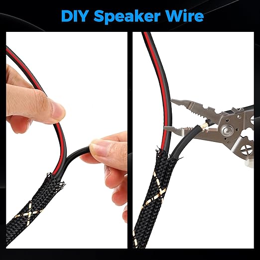 14/2 Speaker Wire 50 Feet, 14AWG Gauge Speaker Cable, Direct Burial, Durable Nylon Braided, in Wall, 2 Conductors, OFC Oxygen-Free Copper, for Car Audio Stereos, Home Theater, Surround Sound, Radio