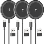 3Pack Magnetic Wireless Charging Pad: 15W Fast Qi Wireless Charger for iPhone 17 16e 16 15 14 13 12 Series & AirPods 4 3 2 Pro 3 - Strong Magnet Dual Ports Slim Portable for Travel Home Office