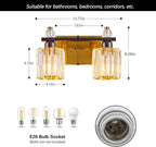 FDPBY Bathroom Vanity Lights 2-Light Black Gold Modern Crystal Vanity Light Fixtures Over Mirror Crystal Bathroom Vanity Lighting Fixtures