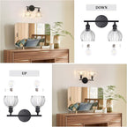Shenmoyl Bathroom Light Fixtures, 2-Light Black Vanity Wall Light Over Mirror with Clear Tulip Glass Shade for Bedroom Living Room (Bulb Not Included)