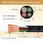 MOOKEERF 14/4 AWG Mini-Split Cable - 10FT 14 AWG 4 Conductor Control Cable 300V Stranded Oxygen-Free Pure Copper Wire for Mini Split Air Conditioner,Heat Pump,HVAC Systems and Speaker Systems